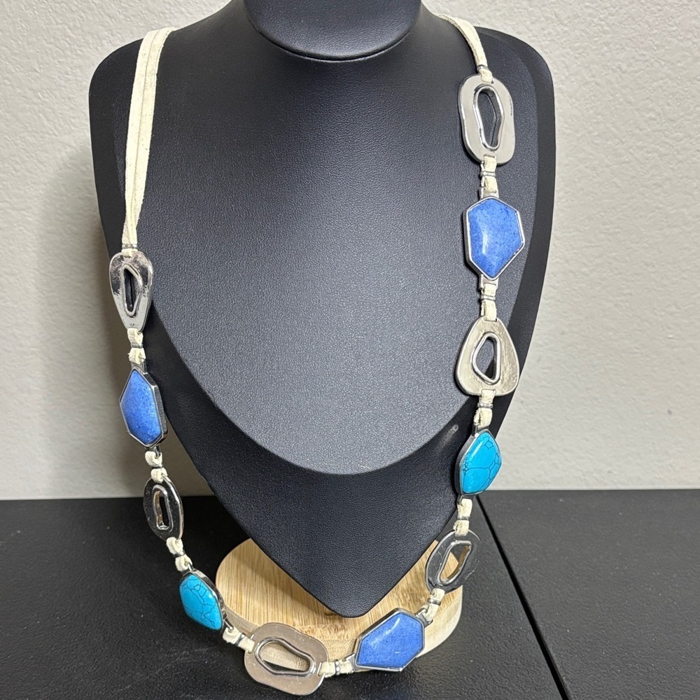 Chicoβs Stone Single Strand Leather Necklace Long Boho